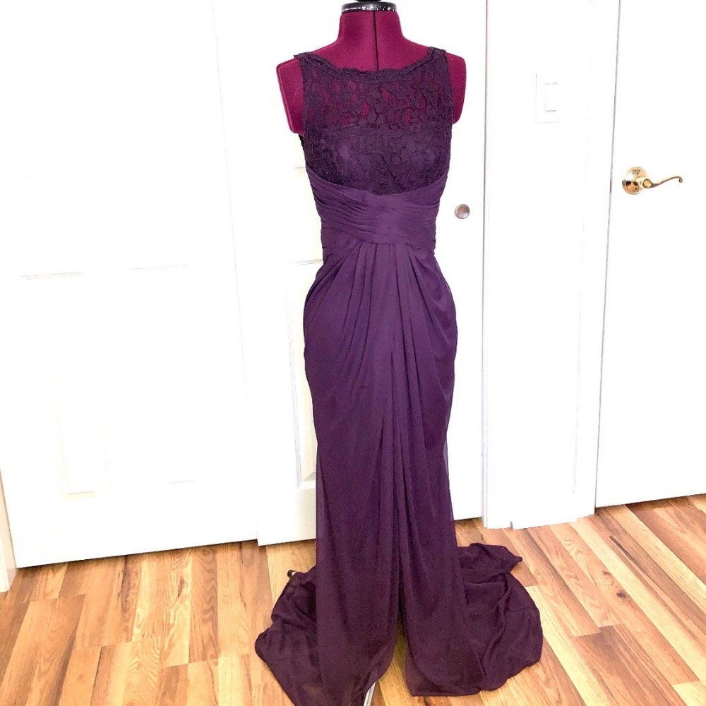 David's Bridal Sleeveless Long Mesh Dress with Corded Lace